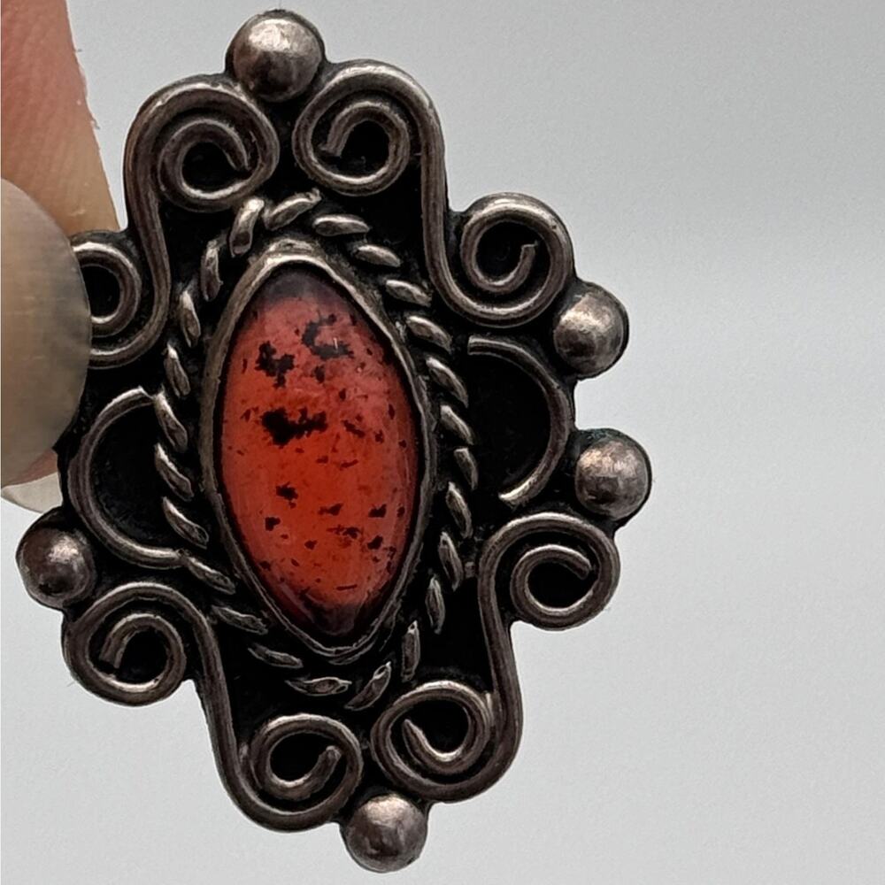 Sterling Silver Mexico Jewelry Set Earrings Pendant Filigree Cabochon Vintage - Picture 6 of 13